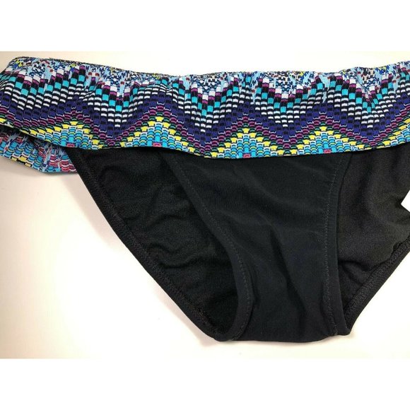 Profile Gottex Swim Suit Bikini Bottom Skyline Solid Black Fold Over Band 12 New - Picture 3 of 6